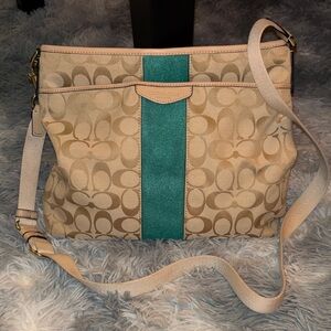 Coach Tan and Teal Messenger Crossbody Bag EUC